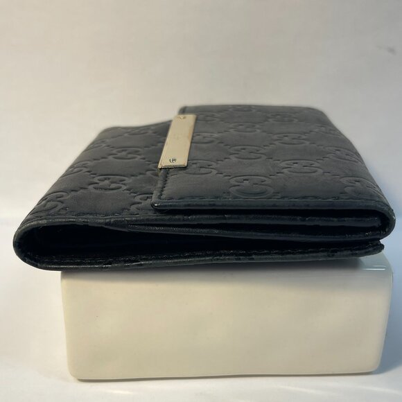 Gucci Guccissima Metal Bar French Flap Wallet Black - Preowned - Picture 5 of 10